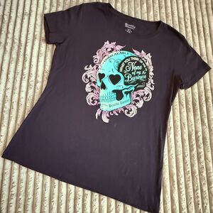 Beautiful Disaster Unbreakable Skull Graphic Tee Black Women’s XL